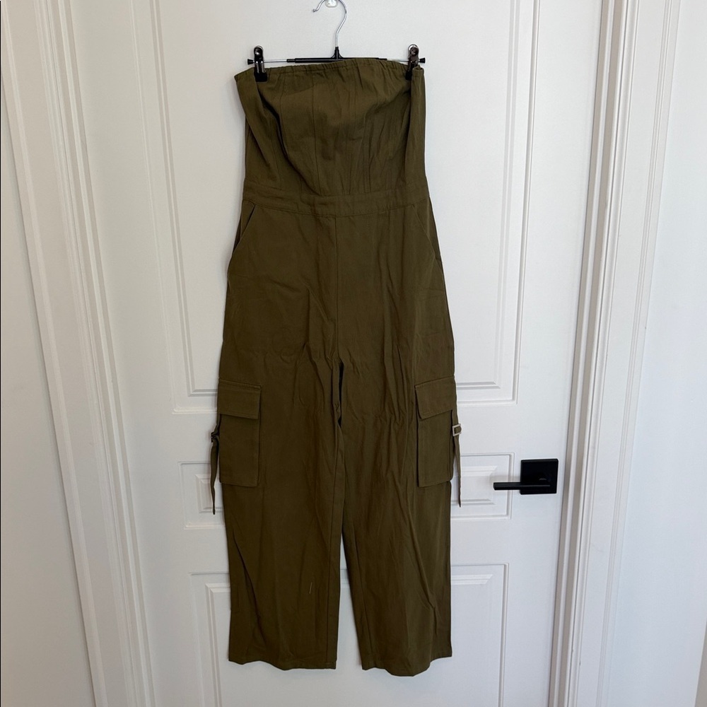 Khaki Strapless Jumpsuit
